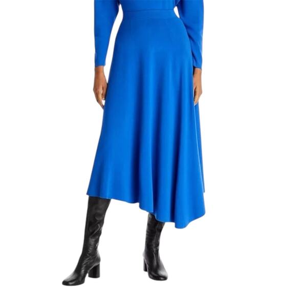 New $1298 LAFAYETTE 148 NY Asymmetric Crepe Godet Midi Skirt Tile Blue 3X Career - Picture 9 of 11